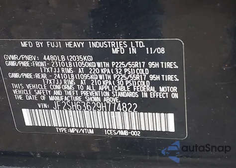 2009 Subaru Forester 2.5X из США, поврежденный, VIN JF2SH63629H774822